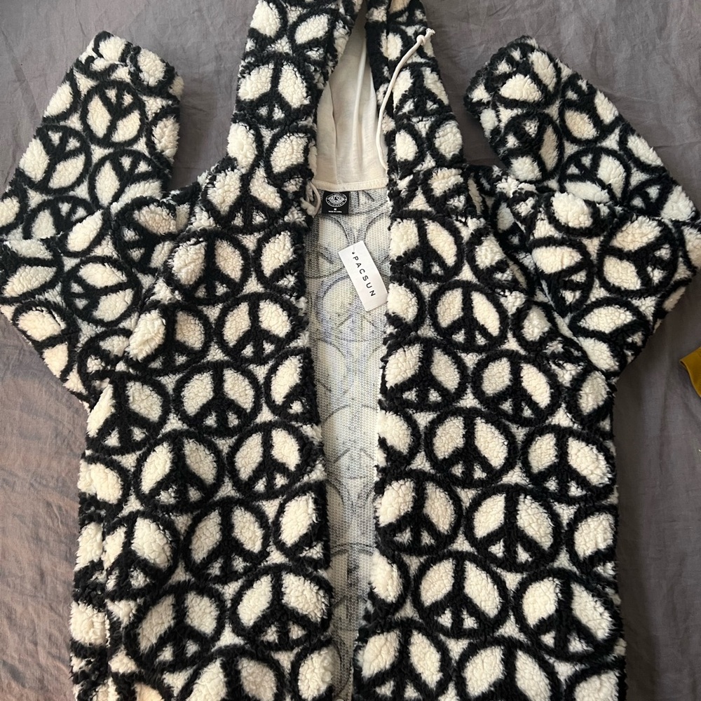 PacSun Peace Sign Furry cozy Sweater — with zipper and hood